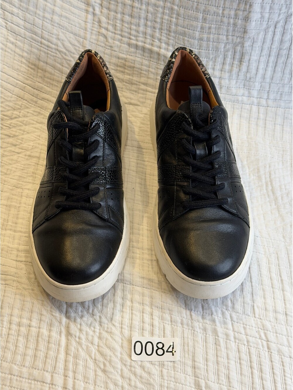 Vionic Black Leather Sneakers with Snake Print Heel Accent Size 7.5
